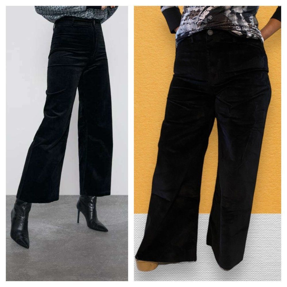 ZARA Pitch Black Corduroy Pants Jeans - Picture 2 of 14